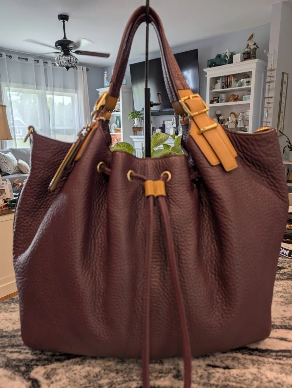Coach Legacy Pebbled Leather Drawstring Satchel Bag - Eggplant
